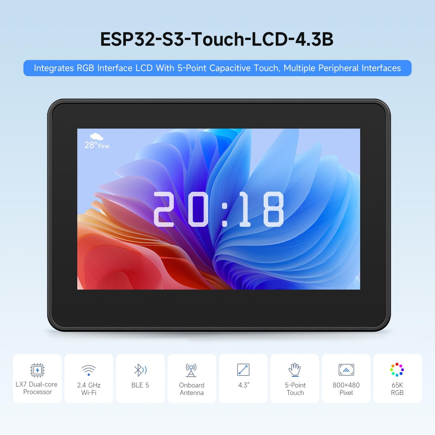 Lolin S3 - Waveshare ESP32-S3 4.3inch IPS Touchscreen LCD