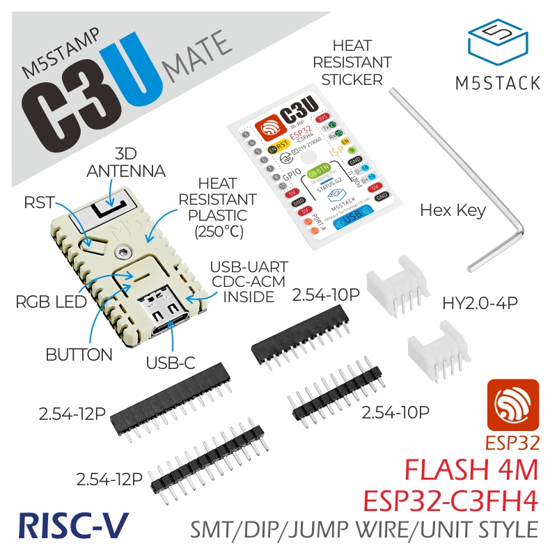 M5Stack Core2 - M5Stack Official M5Stamp C3U Mate with