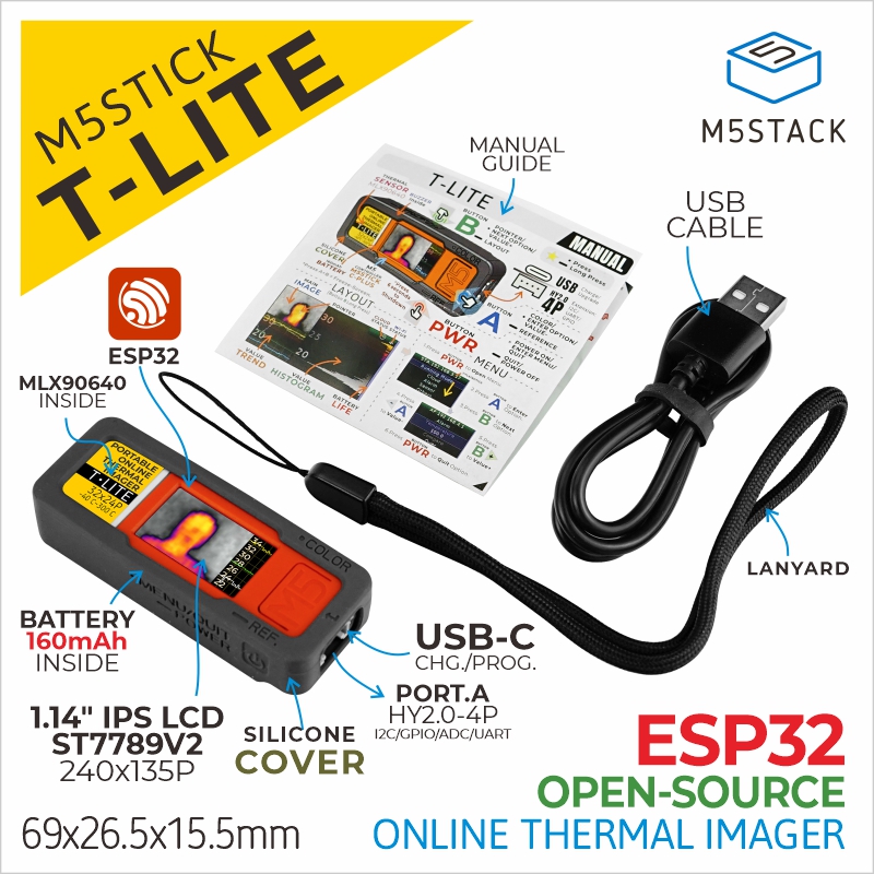 M5Stack Core2 - M5Stack Official M5stick T-Lite Thermal Camera
