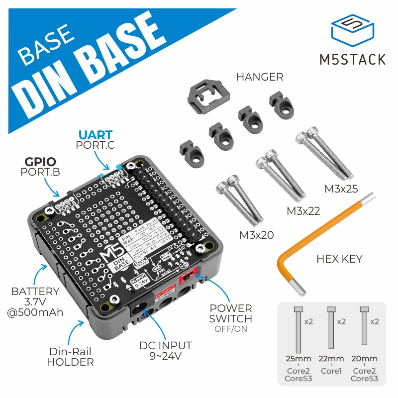 M5Stack Core2 - M5Stack Official Din Base with 500mAh