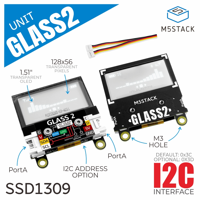 M5Stack Core2 - M5Stack Official Glass2 Unit with 1.51inch