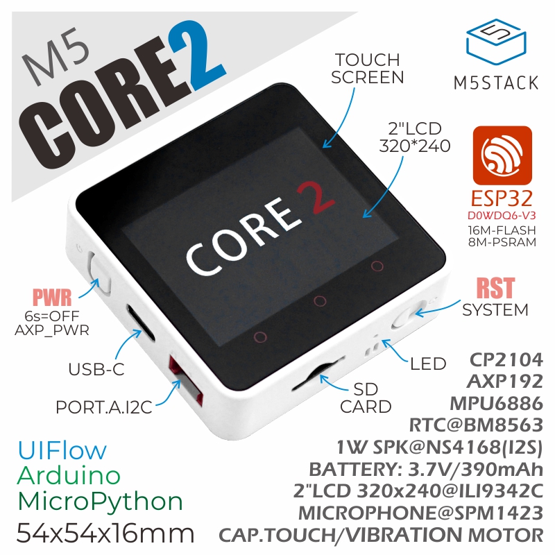 M5Stack Core2 ESP32 IoT Dev Ki - огляд і ціна M5Stack Core2
