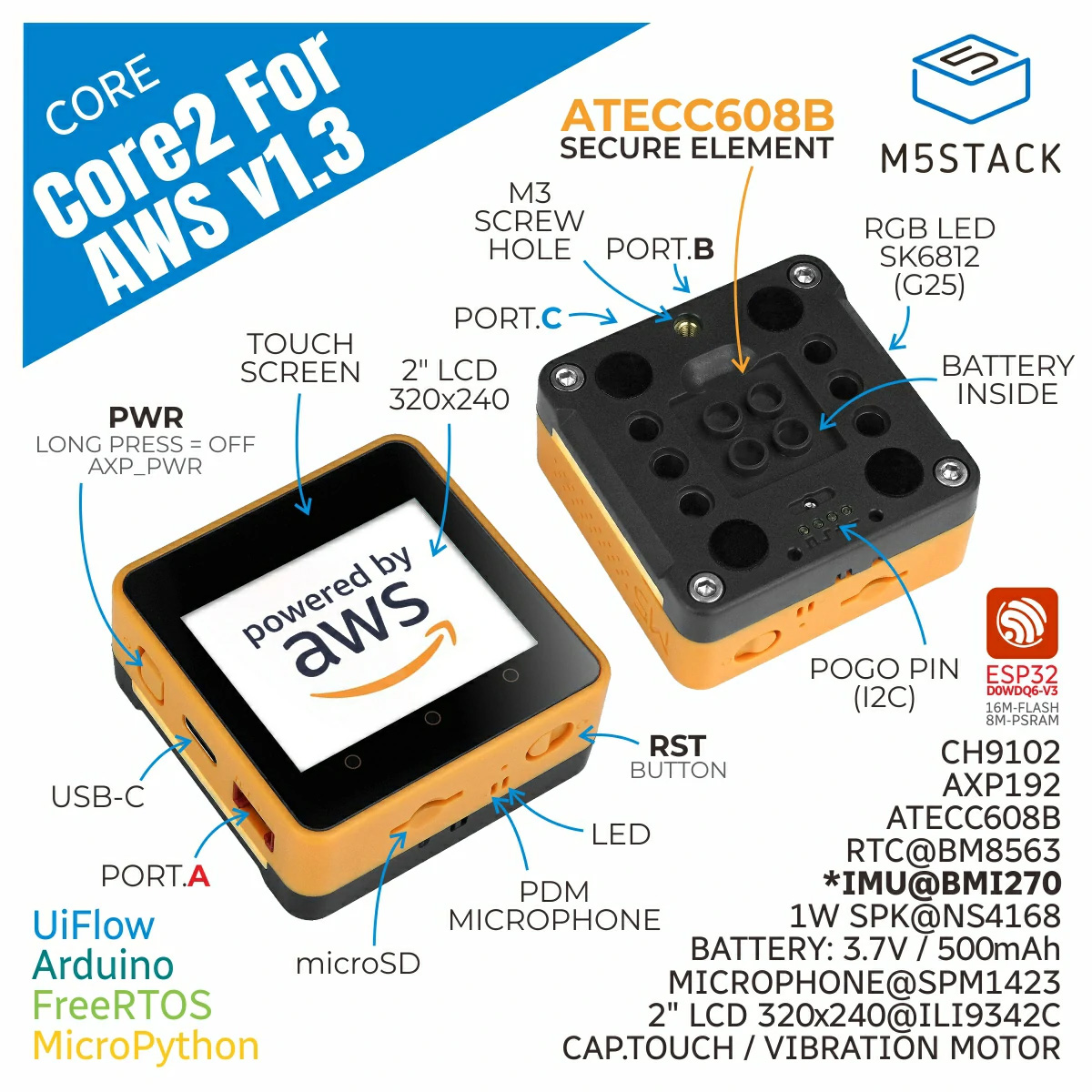 M5Stack Core2 AWS IoT Kit ESP3 - огляд і ціна M5Stack Core2